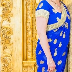 Saree Sari Indian Dress Bollywood Sapphire Blue